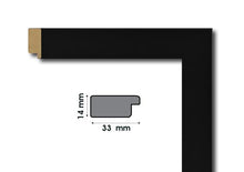Load image into Gallery viewer, The corner of a Black Wooden Frame and its measures - 14/33mm.
