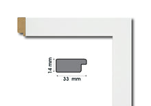 Load image into Gallery viewer, The corner of a White Wooden Frame and its measures - 14/33mm.