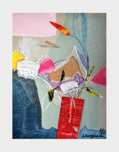 Load image into Gallery viewer, White Wooden Framed "Bouquet flowers" Print on Canvas, varnished and signed by the artist. With Certificate of Authenticity (COA). 1/50 pieces.